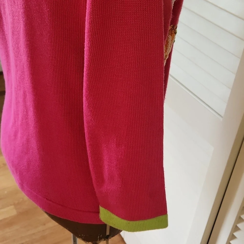 Jack B. Quick VTG 90s Beaded Sequin Cardigan Size M Pink Lime and Orange Holiday - Picture 8 of 10